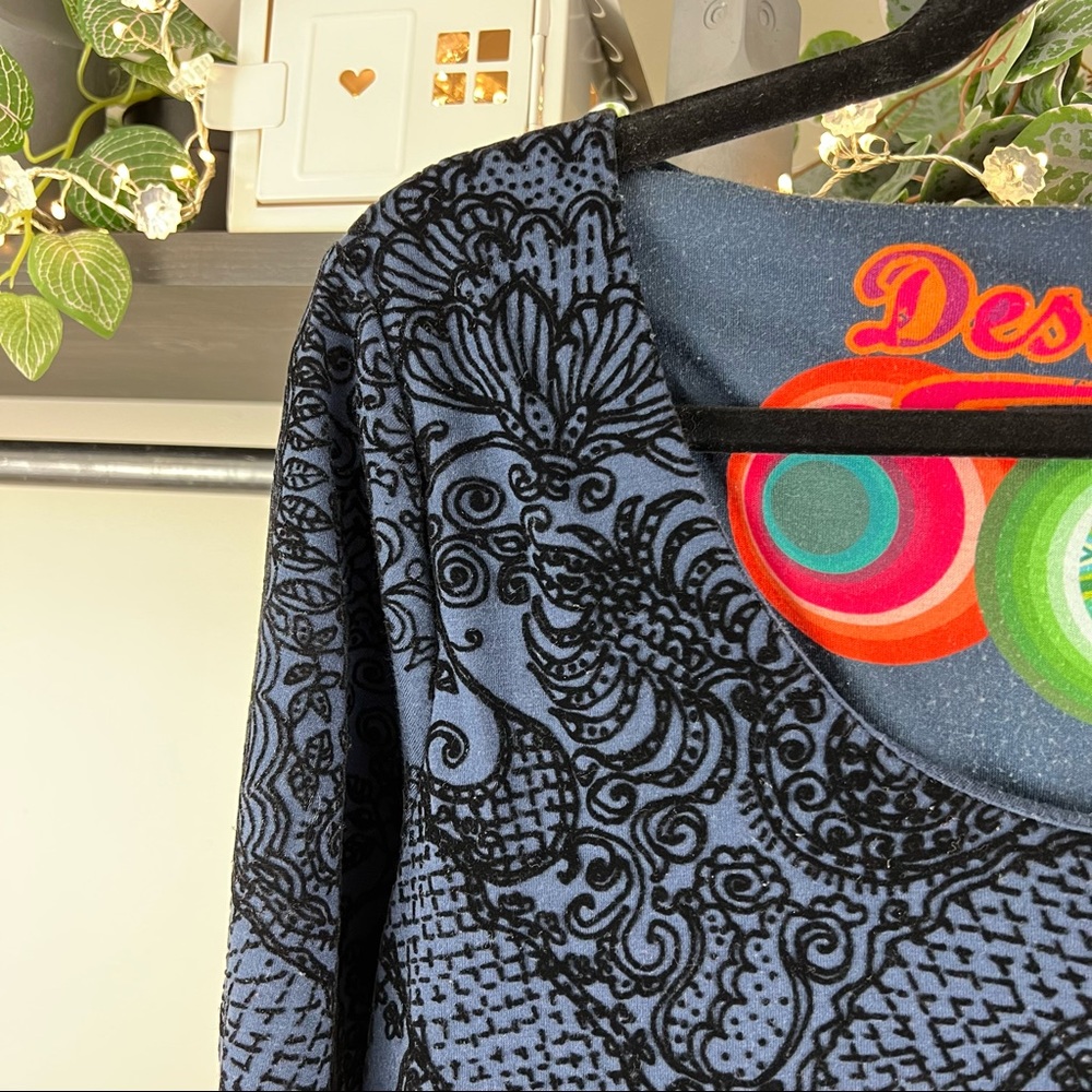 Desigual long sleeve mixed media dress in navy blue - Picture 3 of 7